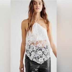 NWOT Free People White Lace Halter Top, Size XS